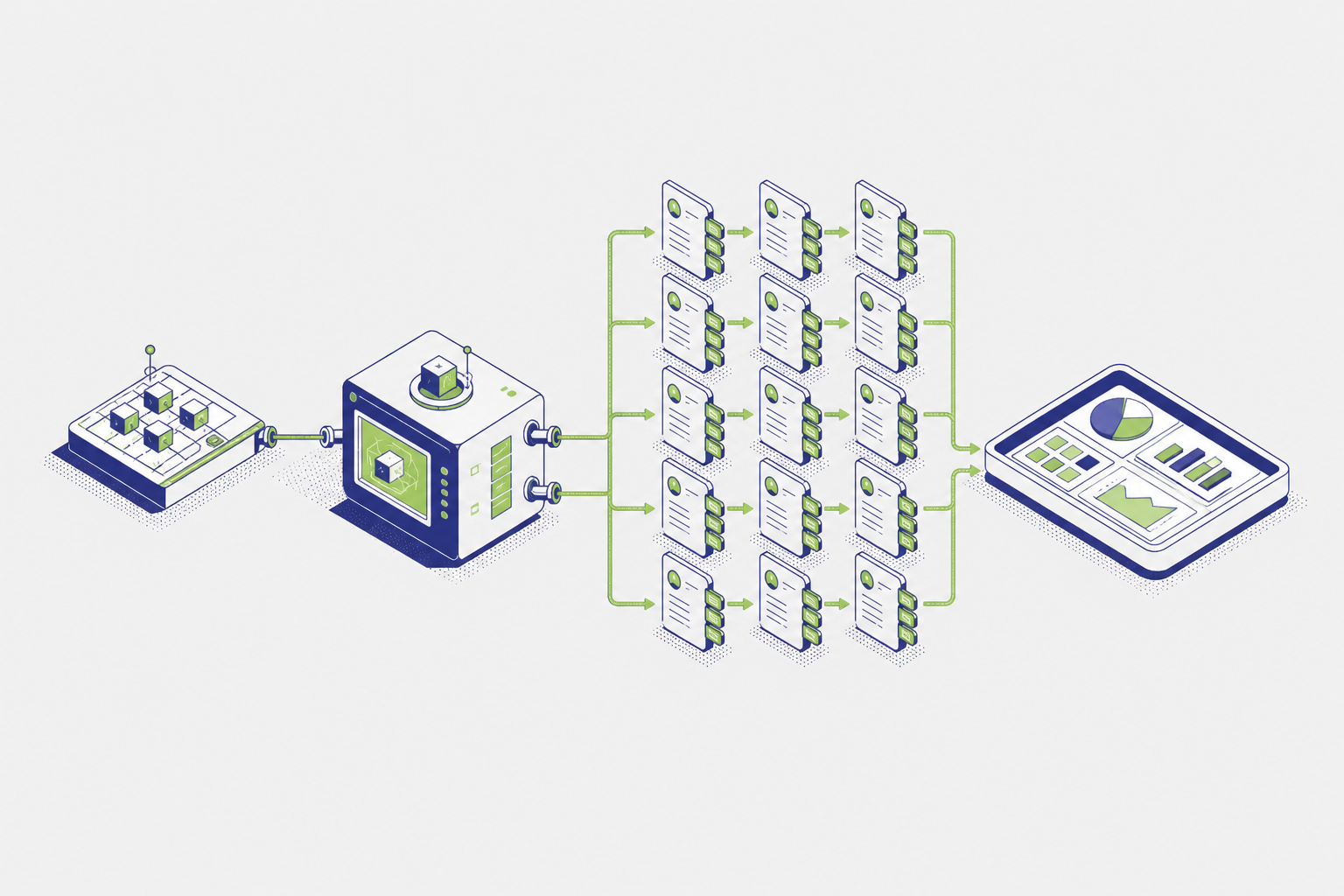A custom taxonomy driving an automatic engine that tags many records in parallel and produces structured insight